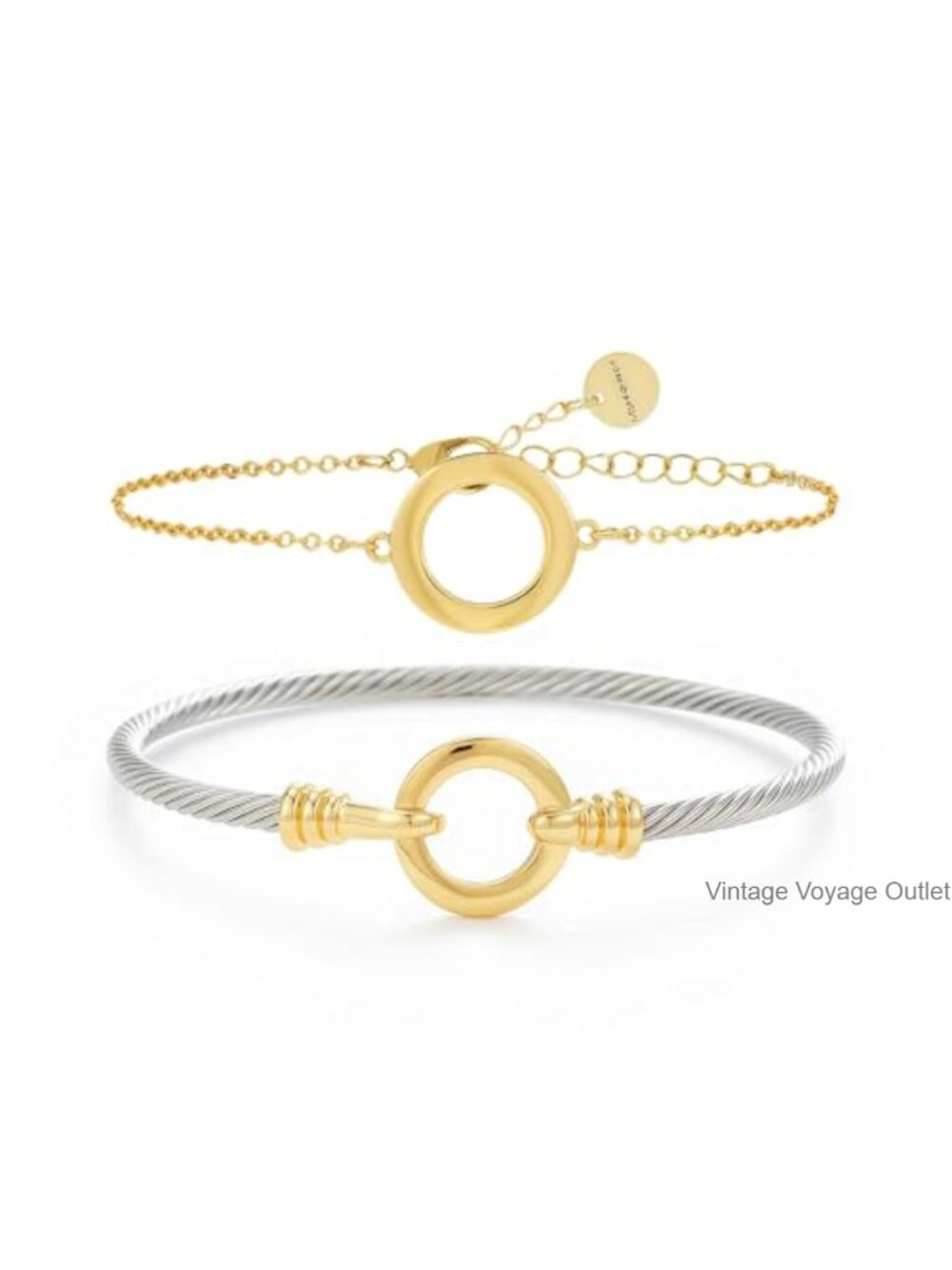 Twisted Cable Cuff Bracelet Set Gold Plated Silver Two Tone Wire Bangle
